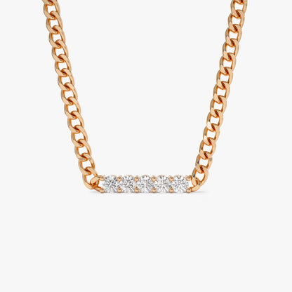 14K Diamond Bar Cuban Chain Necklace | Solid Gold Statement Jewelry | Men's & Women's Luxury Necklace | VLOVE