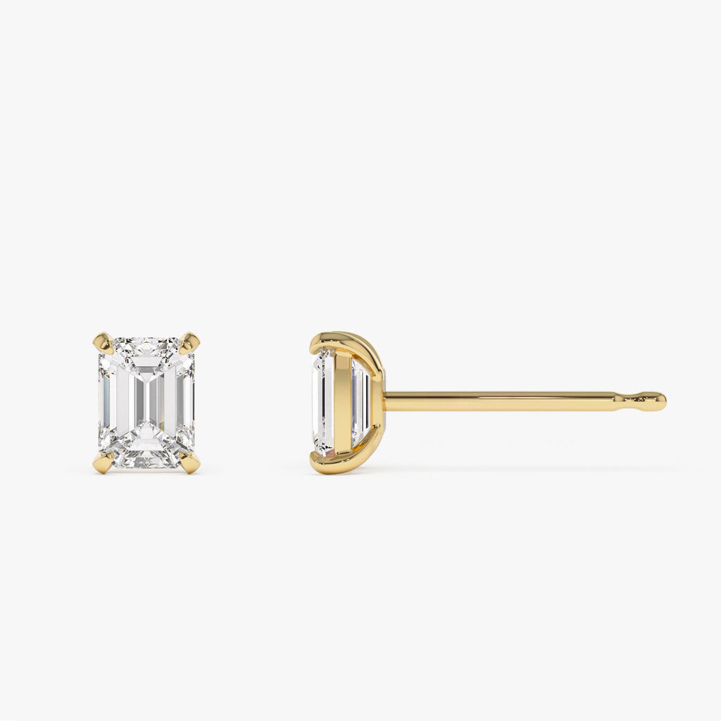14k Prong Setting Emerald Cut Lab Grown Diamond Studs