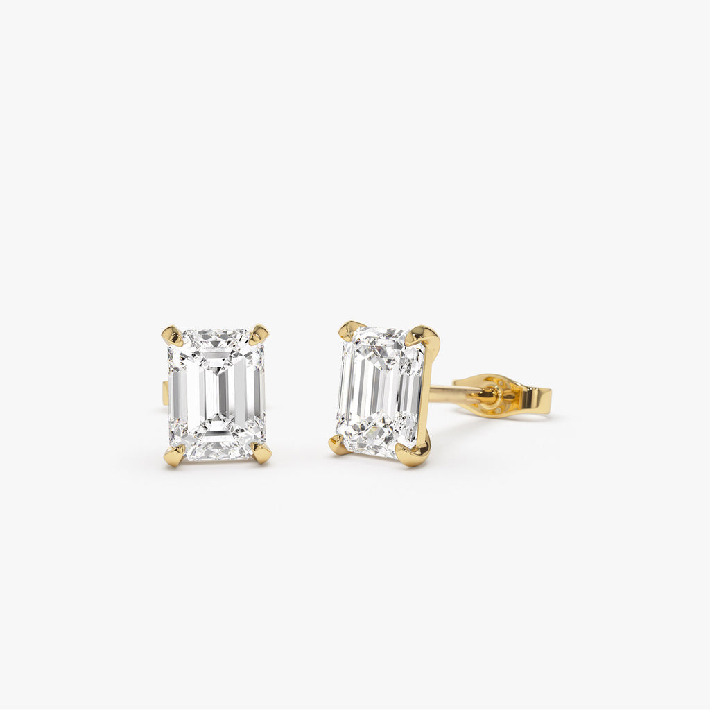 14k Prong Setting Emerald Cut Lab Grown Diamond Studs