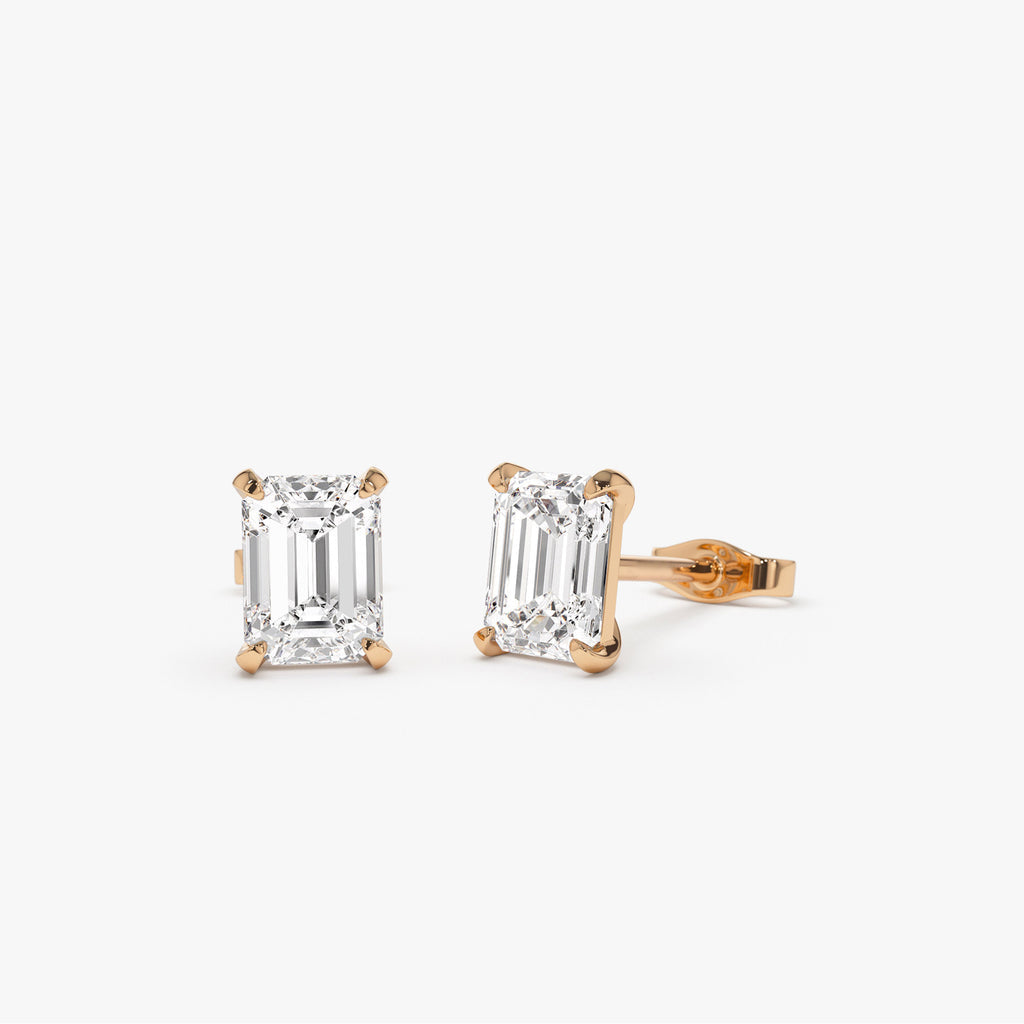 14k Prong Setting Emerald Cut Lab Grown Diamond Studs