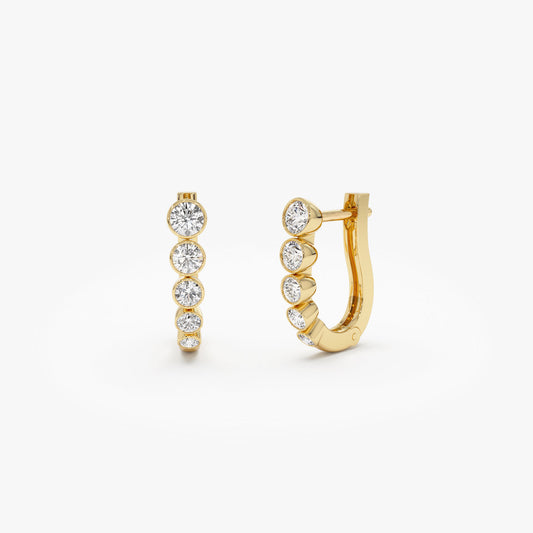 14K Bezel-Set Graduating Diamond Hoop Earrings