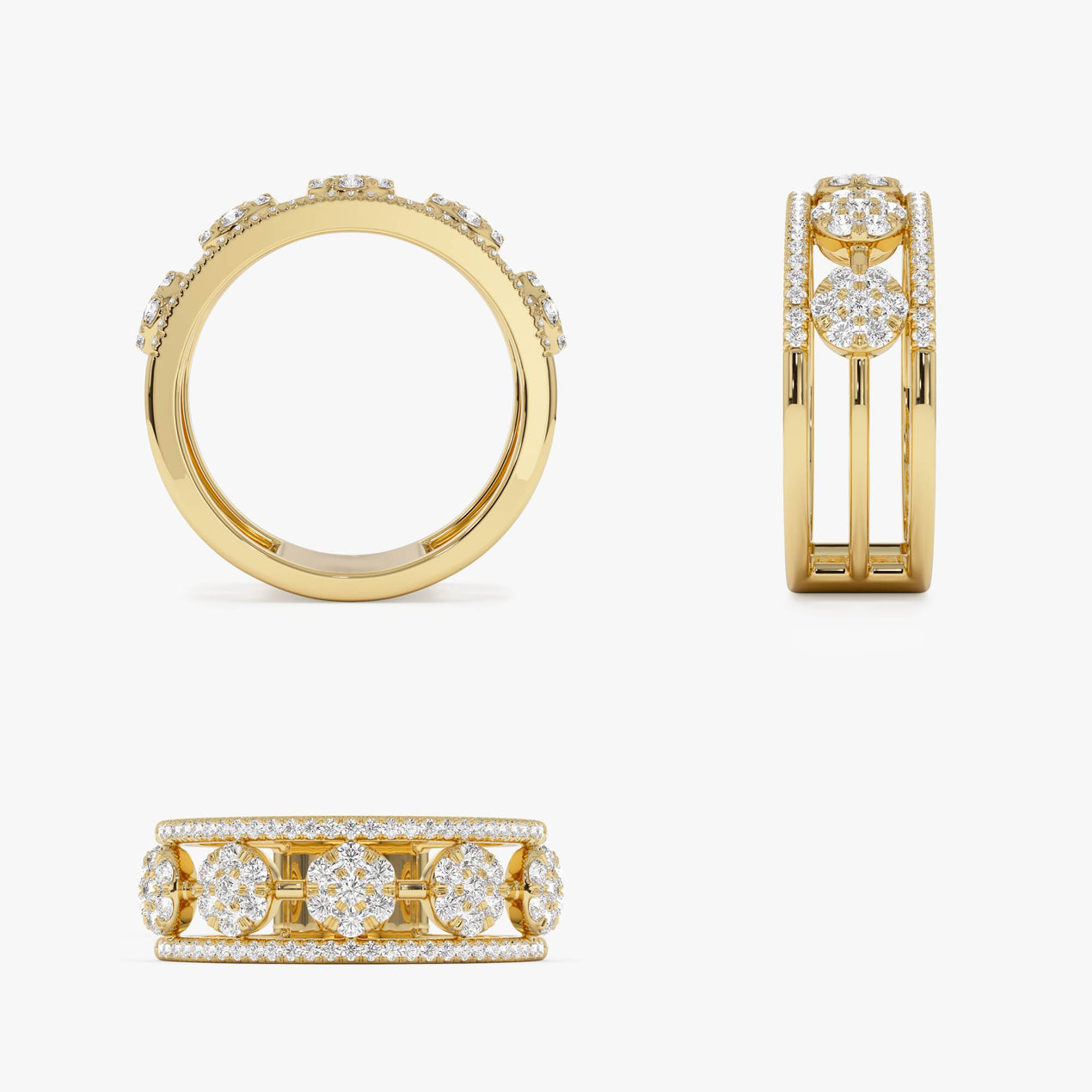 14K Circle Cluster Diamond Band Ring