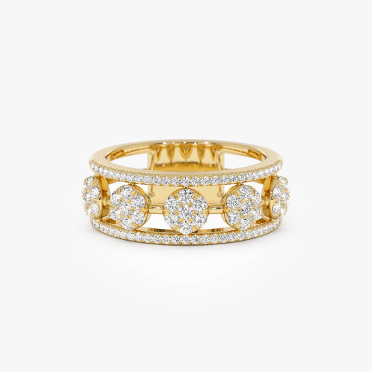 14K Circle Cluster Diamond Band Ring
