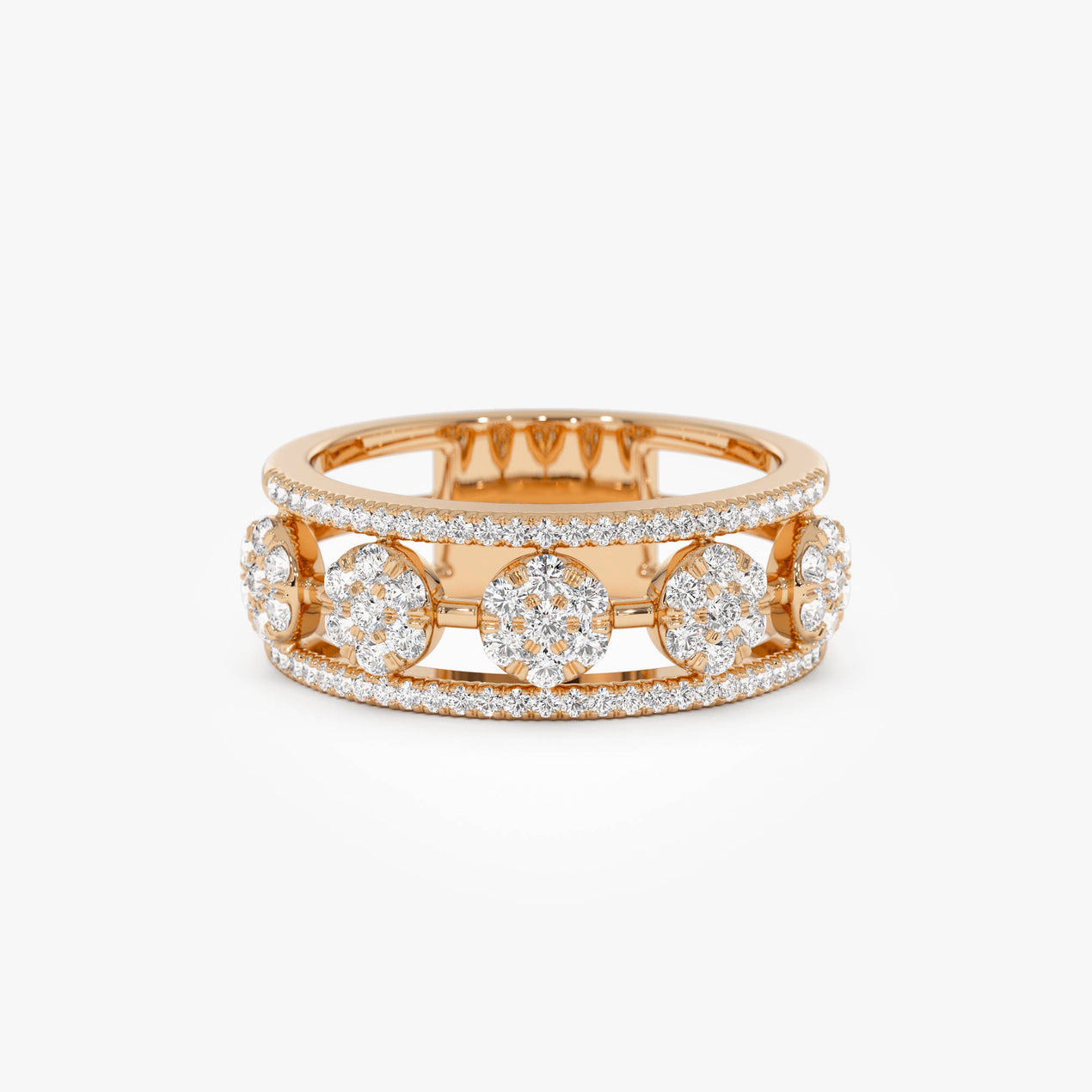 14K Circle Cluster Diamond Band Ring