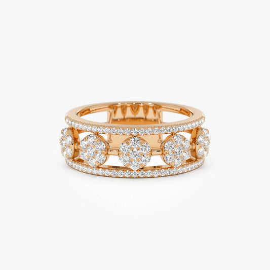 14K Circle Cluster Diamond Band Ring