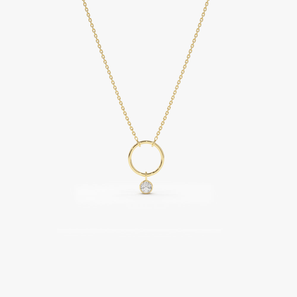 14K Circle Necklace with Bezel Set Diamond