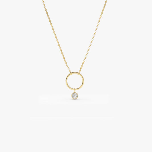 14K Circle Necklace with Bezel Set Diamond