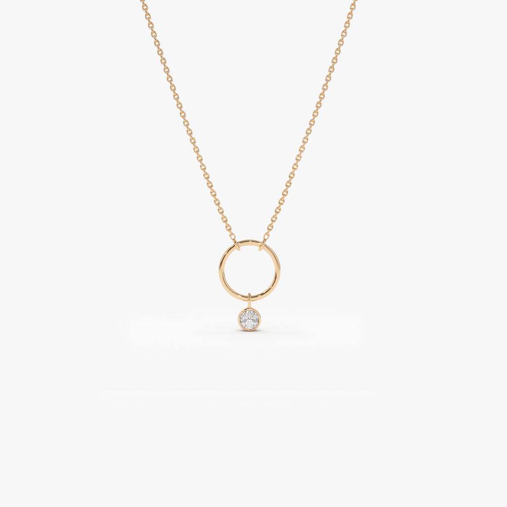 14K Circle Necklace with Bezel Set Diamond