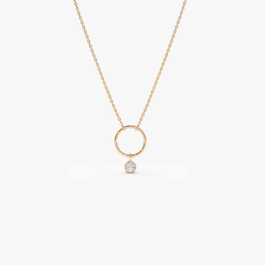 14K Circle Necklace with Bezel Set Diamond