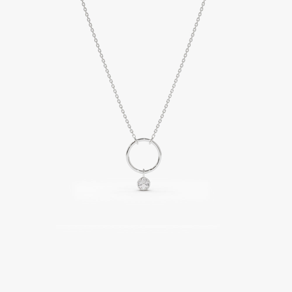 14K Circle Necklace with Bezel Set Diamond