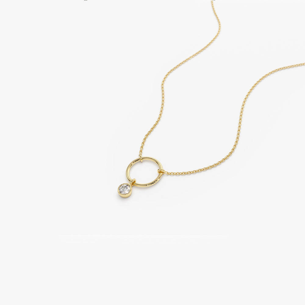 14K Circle Necklace with Bezel Set Diamond