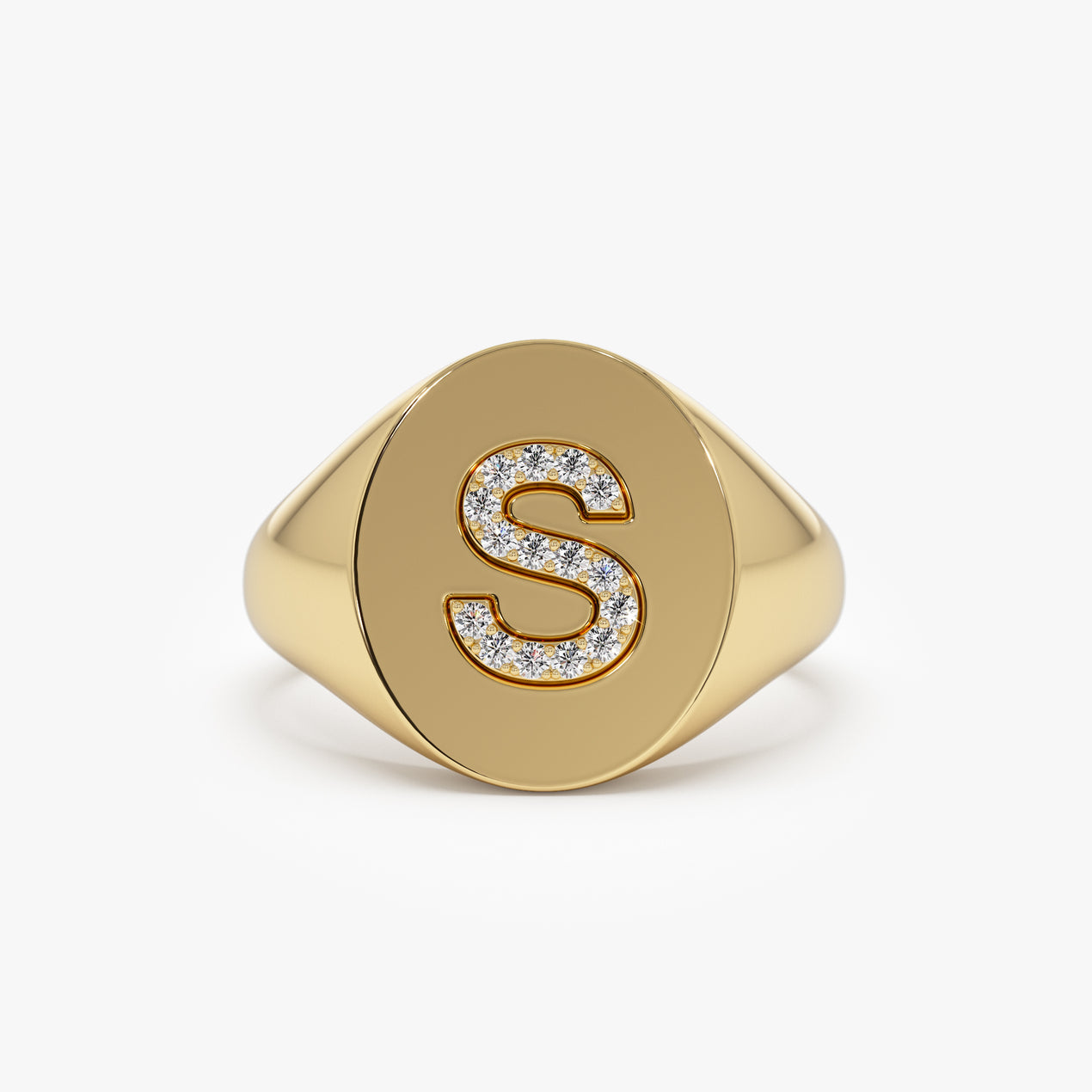 14K Diamond Letter Signet Ring