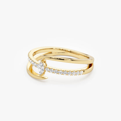 14K Double Band Marquise Diamond Ring with Pavé Accents
