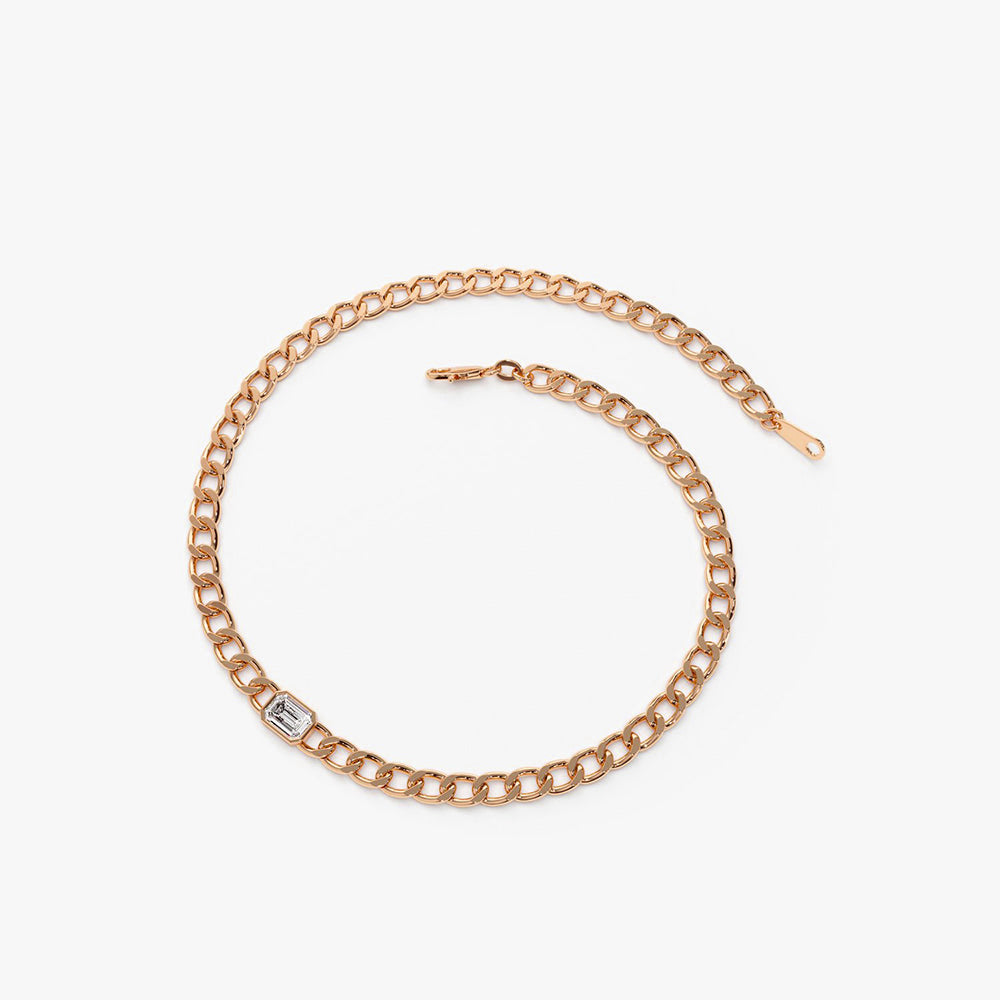 14K Gold Cuban Link Bracelet w/ Emerald Cut Diamond