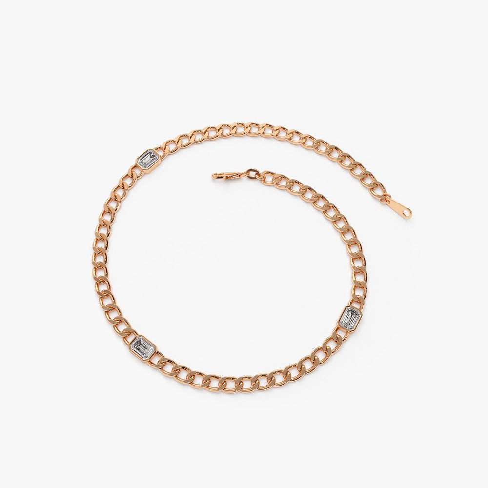 14K Gold Cuban Link Bracelet w/ Emerald Cut Diamond