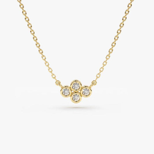 14K Gold Four Stone Diamond Cluster Necklace