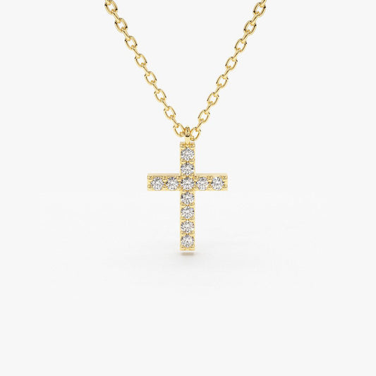 14K Gold Micro Pave Diamond Cross Necklace