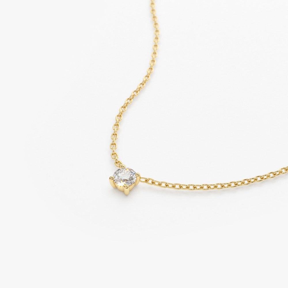 14K Gold Prong Setting Diamond Solitaire Necklace