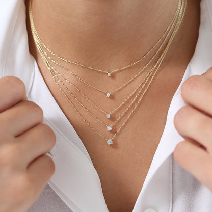 14K Gold Prong Setting Diamond Solitaire Necklace