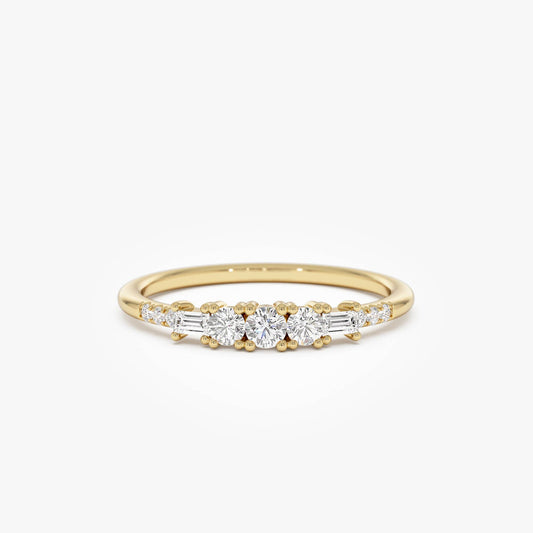 14K Gold Round & Baguette Diamond Accent Ring