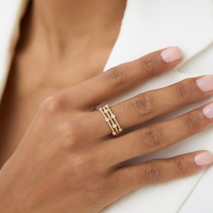14K Gold Twisted Rope Triple Diamond Ring