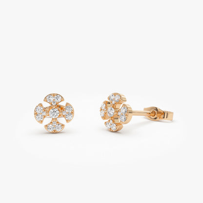 14K Minimalist Petal Diamond Cluster Studs