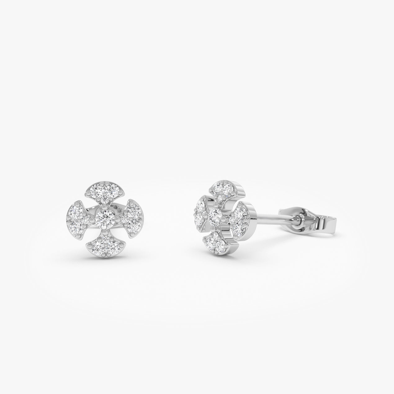 14K Minimalist Petal Diamond Cluster Studs