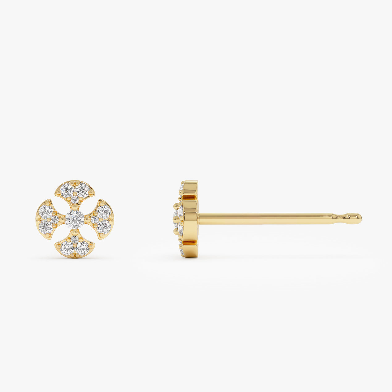 14K Minimalist Petal Diamond Cluster Studs