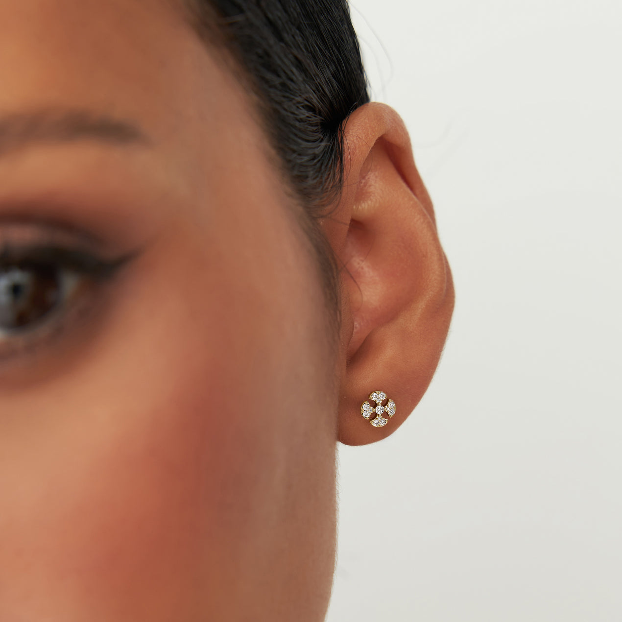 14K Minimalist Petal Diamond Cluster Studs