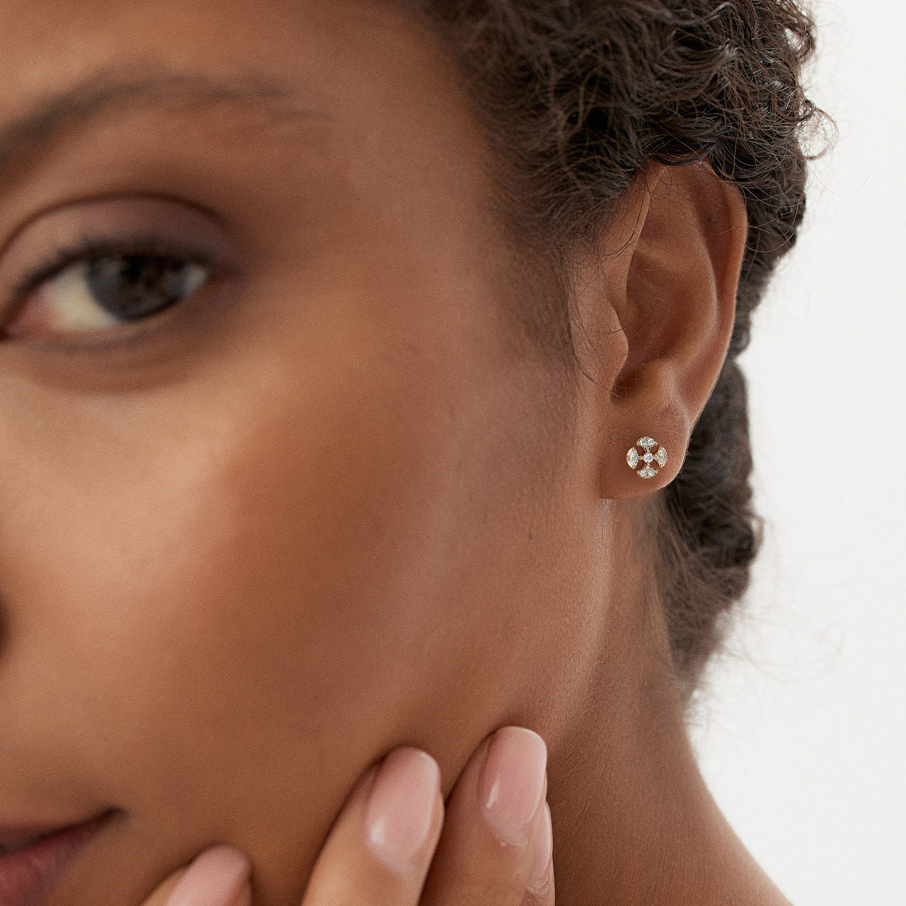 14K Minimalist Petal Diamond Cluster Studs