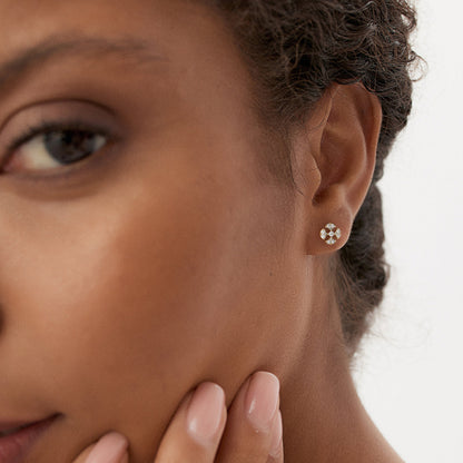 14K Minimalist Petal Diamond Cluster Studs