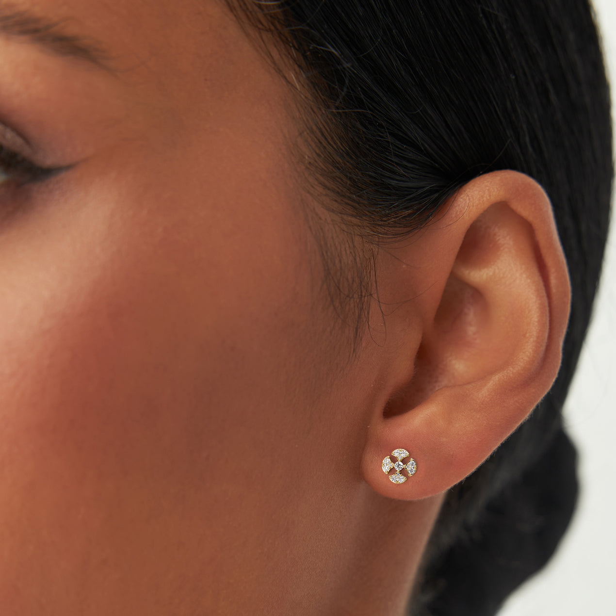 14K Minimalist Petal Diamond Cluster Studs