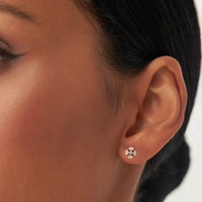 14K Minimalist Petal Diamond Cluster Studs