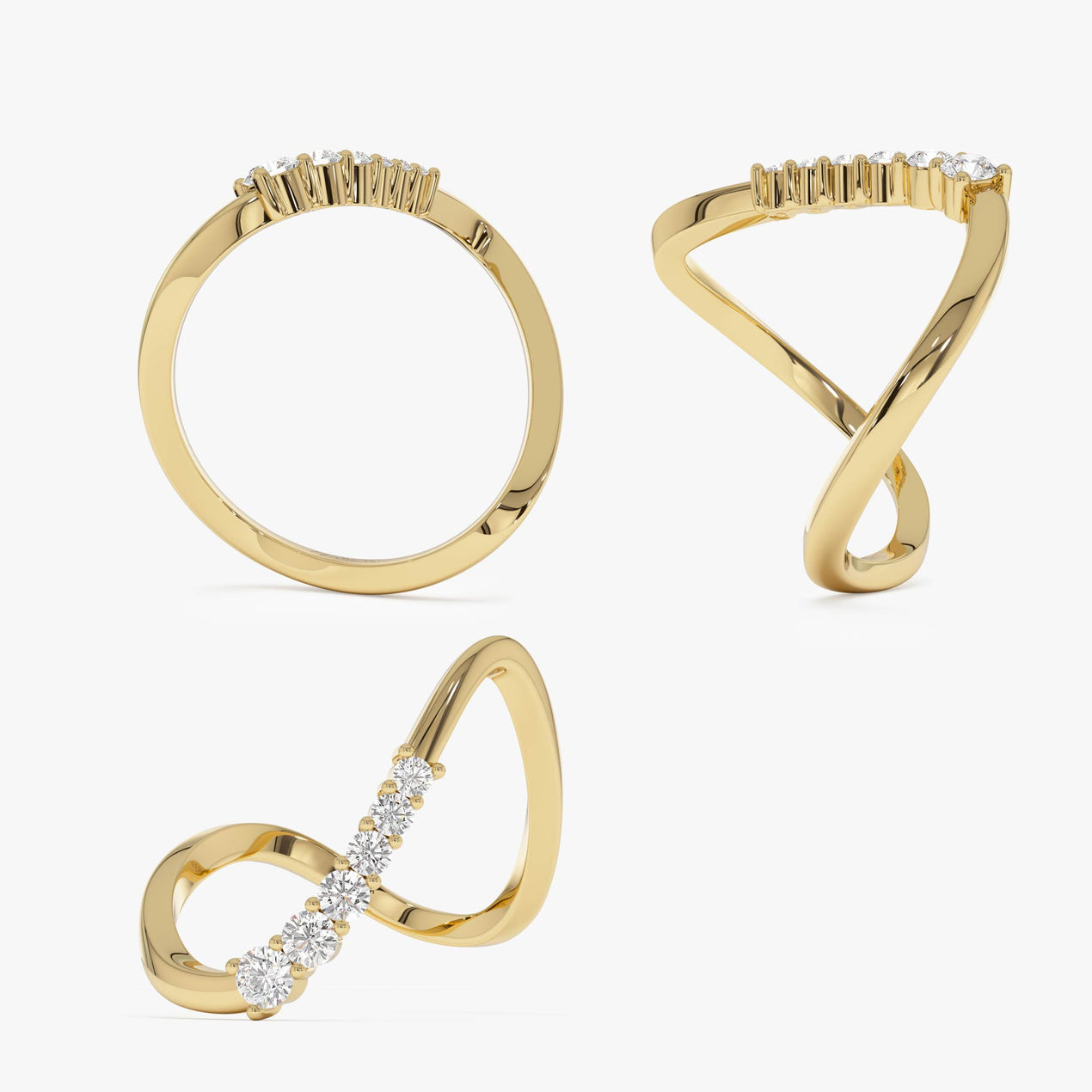 14K Open Twist Unique Diamond Ring