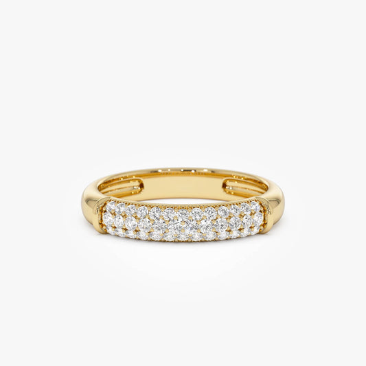 14K Three Row Diamond Pave Band