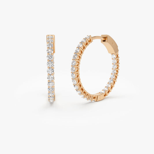 Inside Out Diamond Hoop Earrings | 14K Gold Double Sided Design | Reversible Luxury Earrings for Her