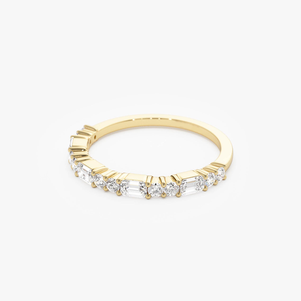 14k Alternating Emerald Cut and Round Diamond Ring