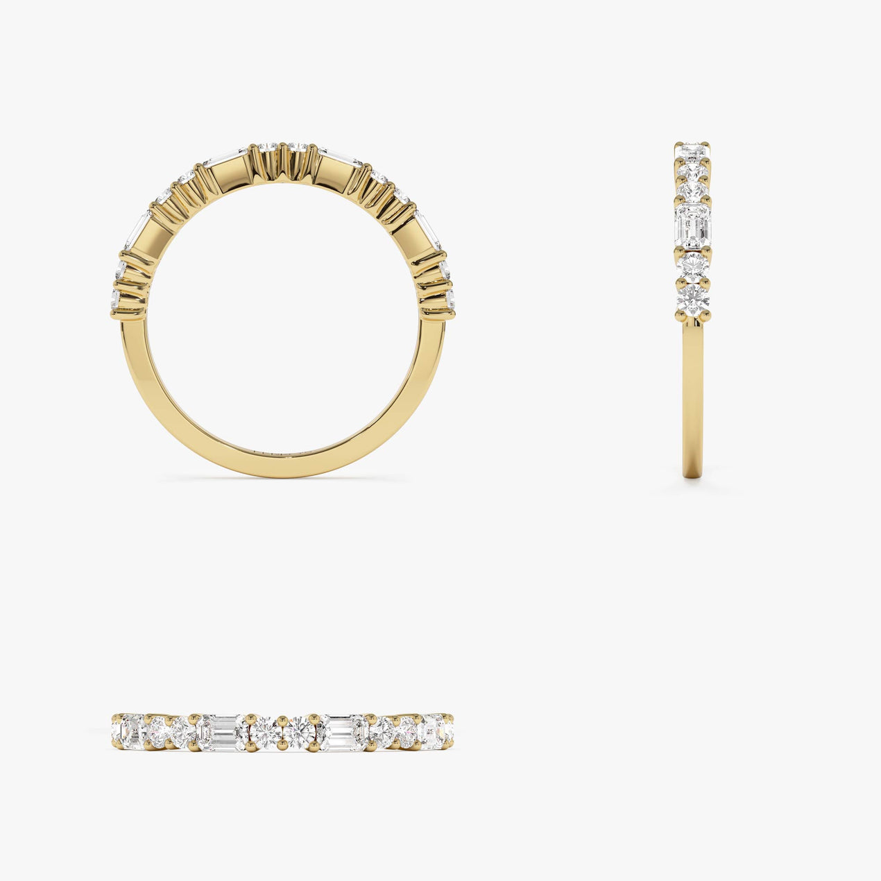 14k Alternating Emerald Cut and Round Diamond Ring