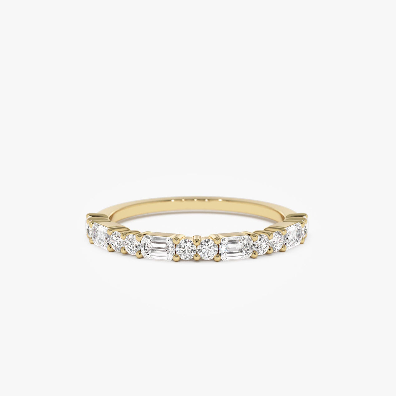 14k Alternating Emerald Cut and Round Diamond Ring