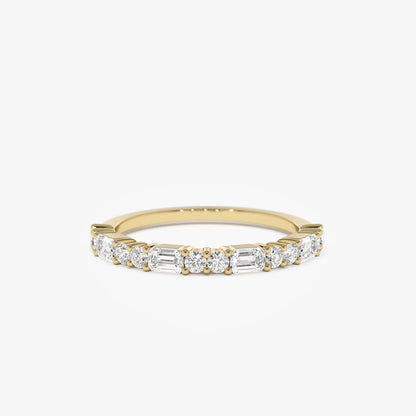 14k Alternating Emerald Cut and Round Diamond Ring
