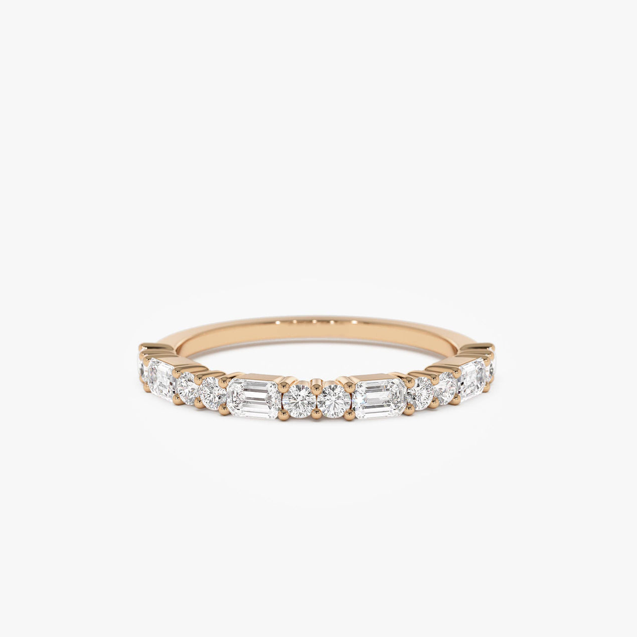 14k Alternating Emerald Cut and Round Diamond Ring