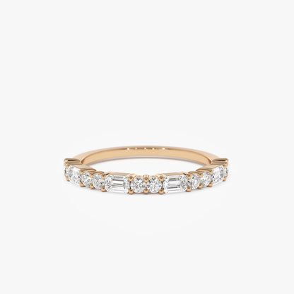 14k Alternating Emerald Cut and Round Diamond Ring