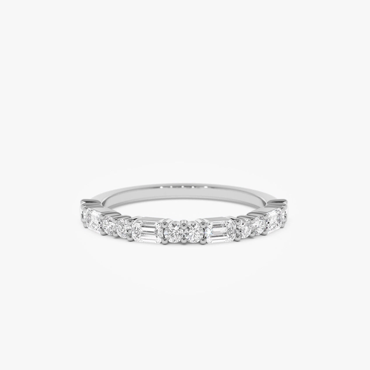 14k Alternating Emerald Cut and Round Diamond Ring