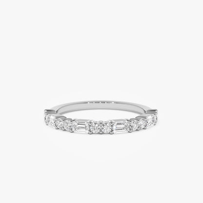 14k Alternating Emerald Cut and Round Diamond Ring