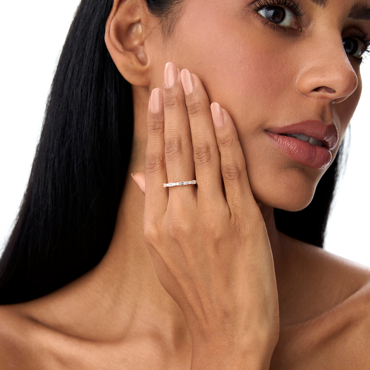 14k Alternating Emerald Cut and Round Diamond Ring