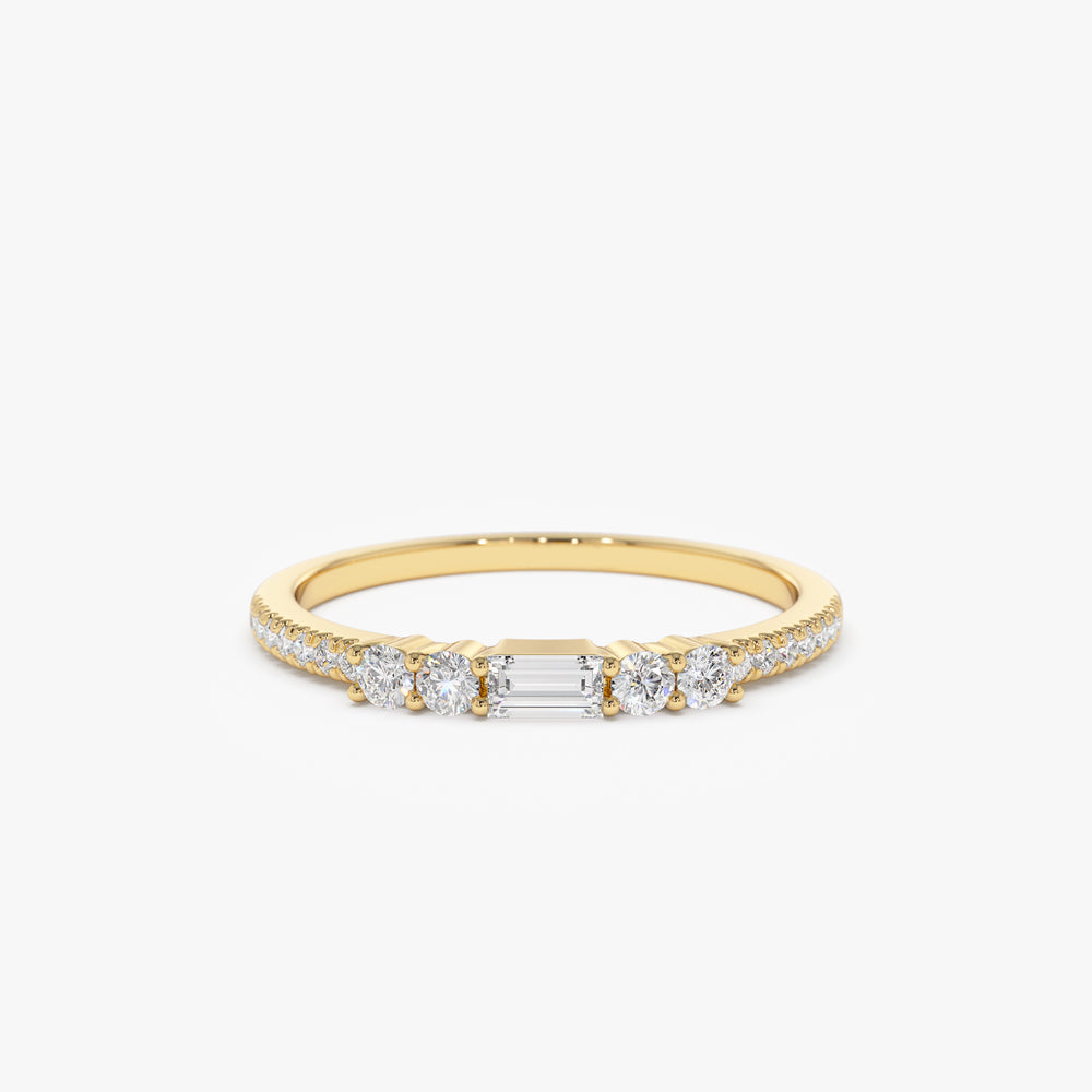 14k Baguette and Round Diamond Dainty Stackable Ring