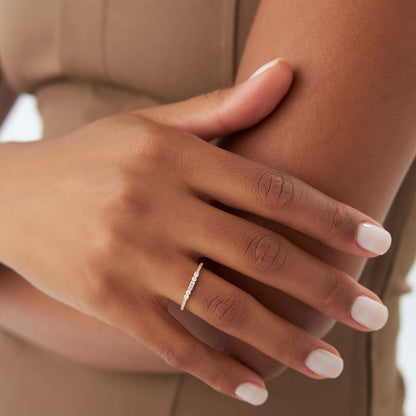 14k Baguette and Round Diamond Dainty Stackable Ring