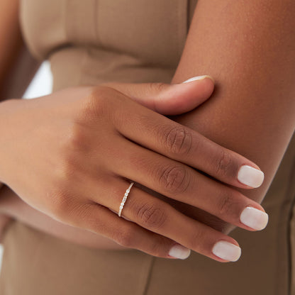 14k Baguette and Round Diamond Dainty Stackable Ring