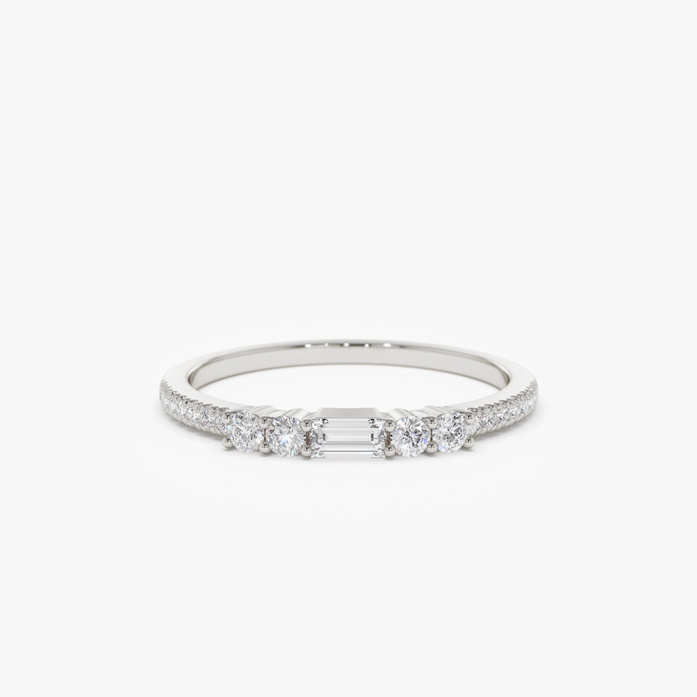 14k Baguette and Round Diamond Dainty Stackable Ring