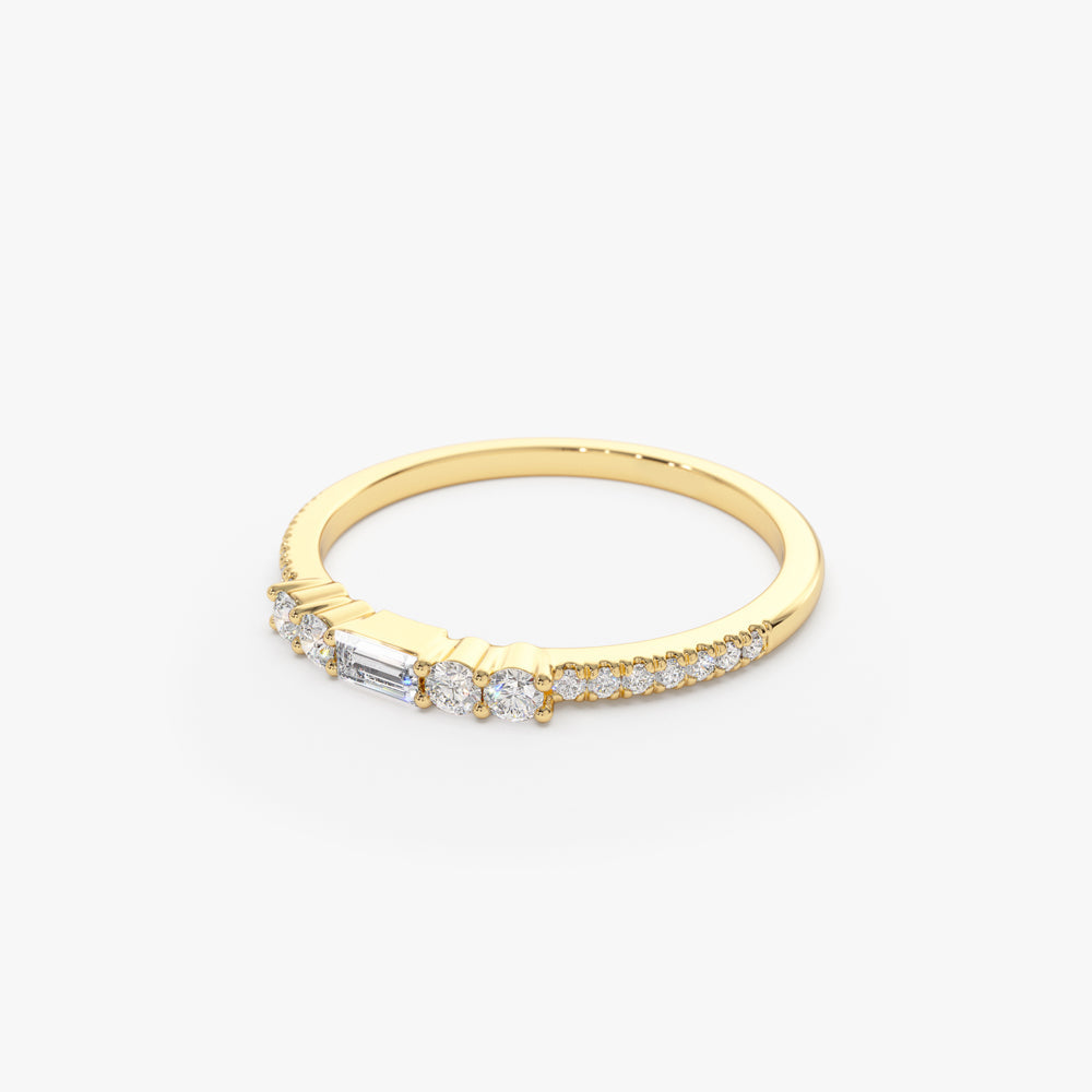 14k Baguette and Round Diamond Dainty Stackable Ring